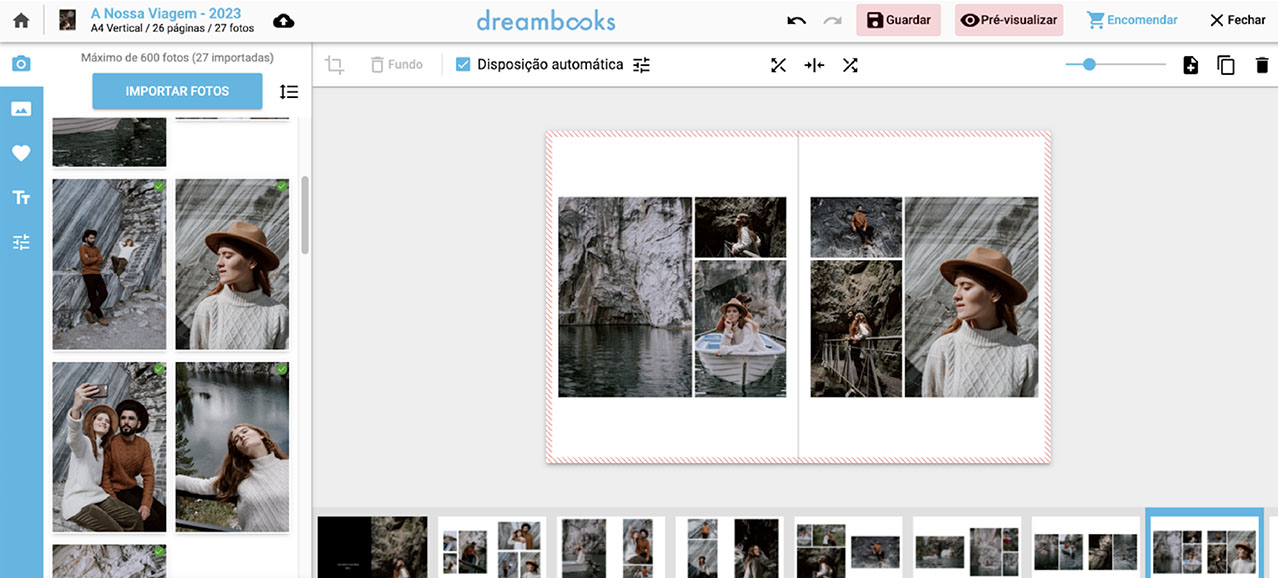 guardar e pré-visualizar o resultado do foto livro dreambooks
